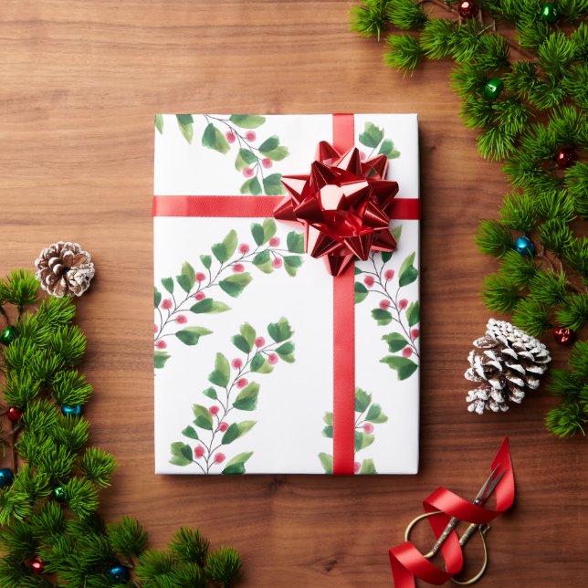 Rote und grüne Berry-Zweige für künstlerische Wass Geschenkpapier (Feiertagsgeschenk)