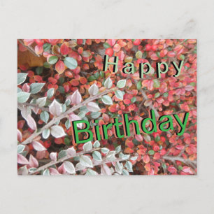 Rote und grüne Blätter-Kundenkarte. Happy Birthday Feiertagspostkarte