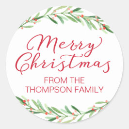 Rote und grüne Branch Frohe Weihnachtskleber Runder Aufkleber