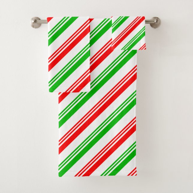 rote und grüne Candy Cane Streifen Badhandtuch Set (Insitu)