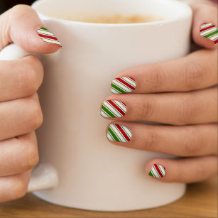 Rote und grüne Candy Cane Streifen—Nagelkunst Minx Nagelkunst