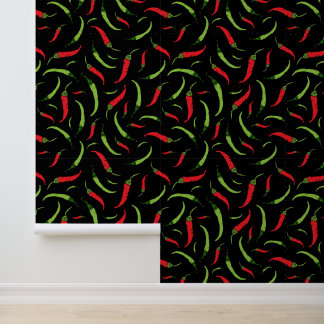Rote und grüne Chili Peppers Muster auf schwarz Tapete