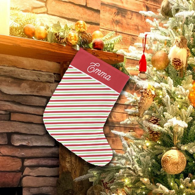 Rote und grüne Diagonal-Urlaubsstreifen Großer Weihnachtsstrumpf (Von Creator hochgeladen)