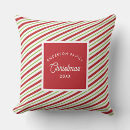 Rote und grüne Diagonal-Urlaubsstreifen Kissen