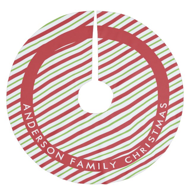 Rote und grüne Diagonal-Urlaubsstreifen Polyester Weihnachtsbaumdecke (Vorderseite)