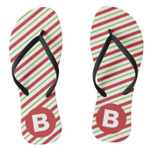 Rote und grüne diagonale Pinstreifen-Monogramm Flip Flops