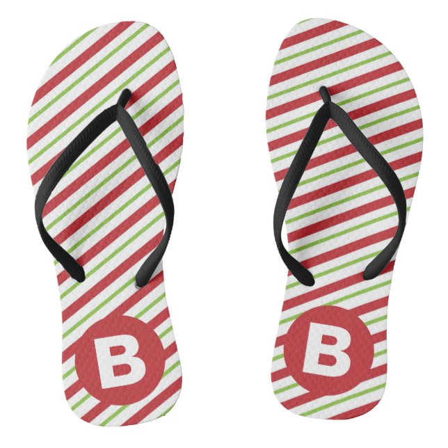 Rote und grüne diagonale Pinstreifen-Monogramm Flip Flops (Fußbett)