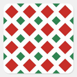 Rote und grüne Diamanten auf Weiß Quadratischer Aufkleber