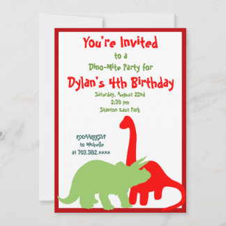 Rote und grüne Dinosaurier Geburtstagsparty Einlad Einladung