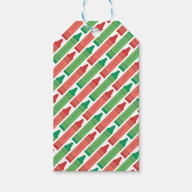 Rote und grüne Farbige Crayons Weihnachtsgeschenke Geschenkanhänger (Vorderseite)