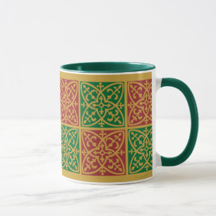 Rote und grüne Fliesen-Kunst-Weihnachts-Kaffeetass Tasse