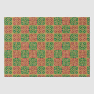 Rote und grüne Fliesenkunst auf Goldenem Muster Seidenpapier