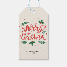 Rote und grüne frohe Weihnachtsschrift Text Geschenkanhänger