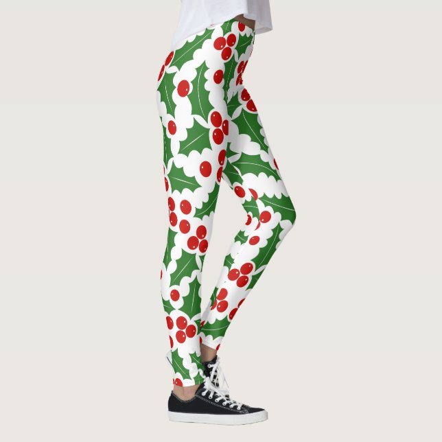 Rote und grüne Heilige Beere Weihnachten Leggings (Rechts)
