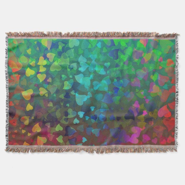 Rote und grüne herabfallende Herzen Decke (Vorderseite)