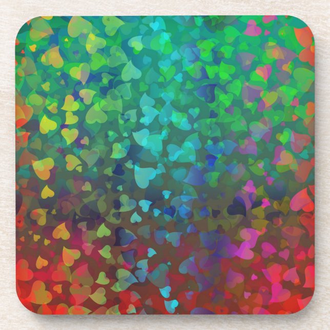 Rote und grüne herabfallende Herzen Getränkeuntersetzer (Vorderseite)