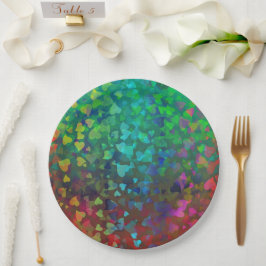 Rote und grüne herabfallende Herzen Pappteller