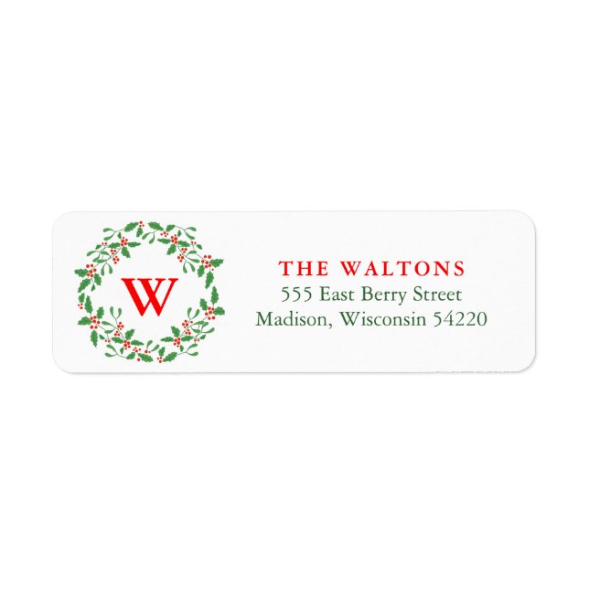 Rote und grüne Holly Berry-Wreath-Monogramm (Vorne)