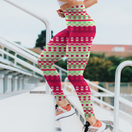 Rote und grüne, karierte Streifen Psychedelisch Leggings