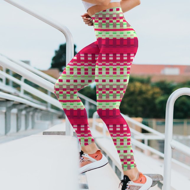 Rote und grüne, karierte Streifen Psychedelisch Leggings (Von Creator hochgeladen)