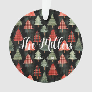 Rote und grüne Karierte Weihnachtsbäume auf Schwar Ornament