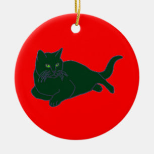 Rote und grüne Kätzchen Keramik Ornament