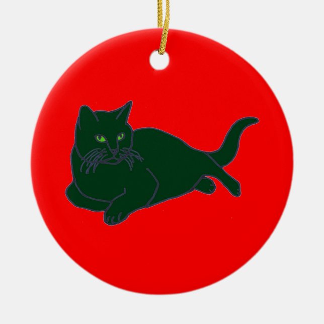 Rote und grüne Kätzchen Keramik Ornament (Vorne)