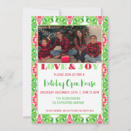 Rote und grüne Mosaike Urlaub Open House Einladung