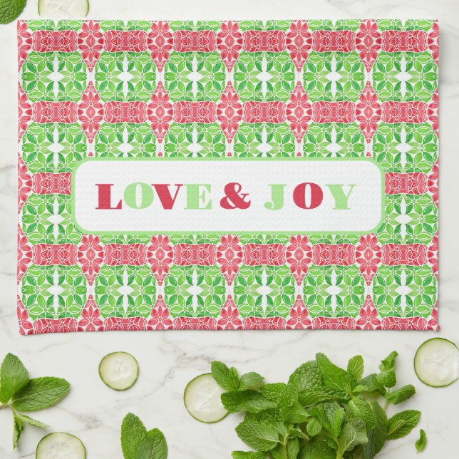 Rote und grüne Mosaikküche Handtücher (Gefaltet)