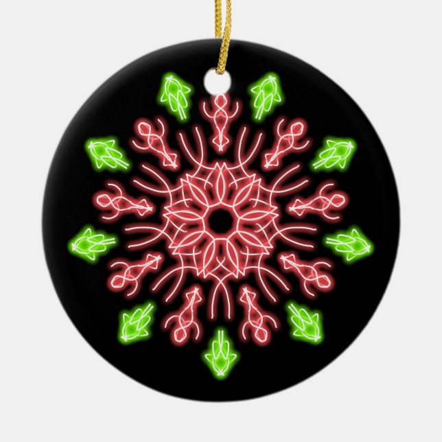 Rote und grüne Neonerde Blume Keramik Ornament (Vorne)