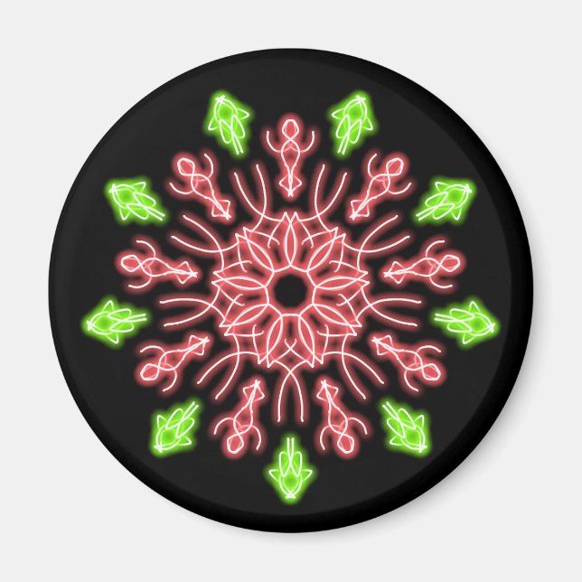 Rote und grüne Neonerde Blume Magnet (Vorne)