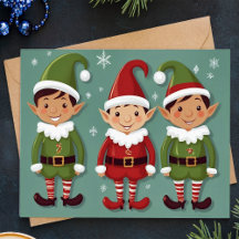 Rote und grüne niedliche Elfen Weihnachtsgrußkarte