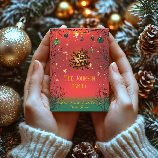 Rote und grüne Ornamente, Weihnachtskarten Einladung (Von Creator hochgeladen)