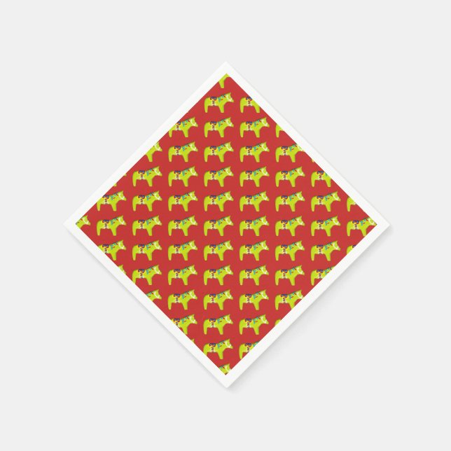 Rote und grüne Pferde Serviette (Ecke)