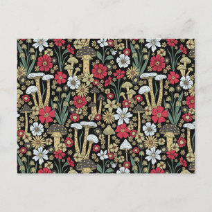Rote und grüne Pilze und Blume Postkarte