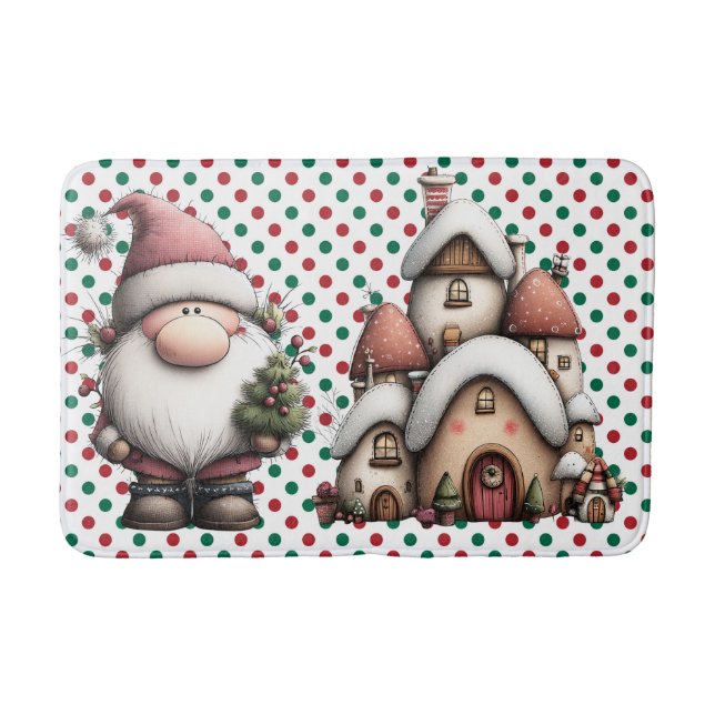 Rote und grüne Polka-Punkte Badematte (Vorderseite)