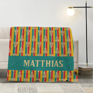 Rote und grüne Retro-Lacrosse-Sticks und -Streifen Fleecedecke