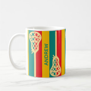 rote und grüne Retro-Lacrosse-Stifte und -Streife Kaffeetasse