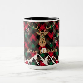 Rote und grüne rustikale Karierte Rentierweihnacht Tasse