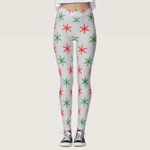 Rote und grüne Schneeflocken Leggings