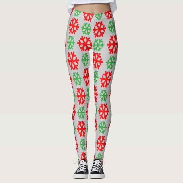 Rote und grüne Schneeflocken Leggings (Vorderseite)