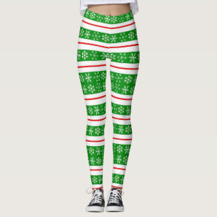 Rote und grüne Schneeflocken-Leggings Leggings