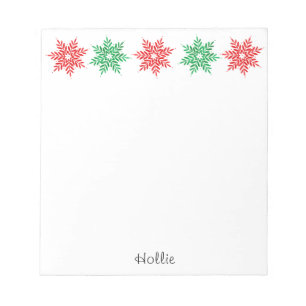 Rote und grüne Schneeflocken Notizblock