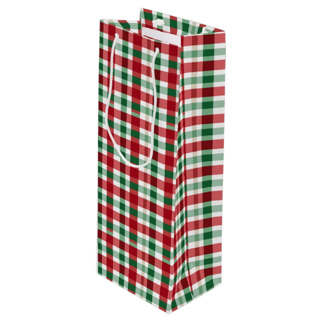 Rote und grüne Streifen Geschenktüte Für Weinflaschen (Vorderseite Schrägansicht)