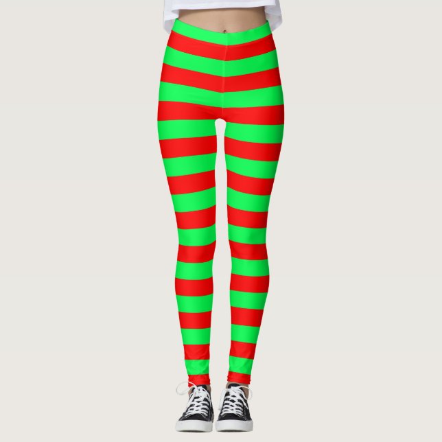 Rote und grüne Streifen Leggings (Vorderseite)
