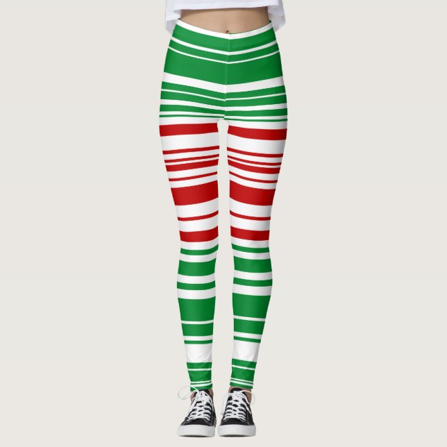 Rote und grüne Streifen Leggings (Vorderseite)
