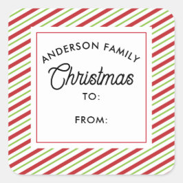 Rote und grüne Streifen Urlaub Quadratischer Aufkleber