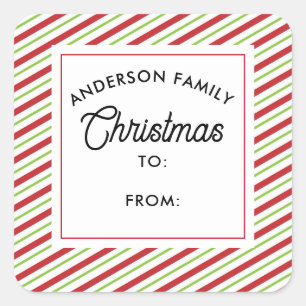 Rote und grüne Streifen Urlaub Quadratischer Aufkleber