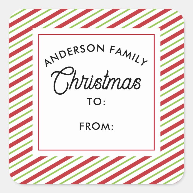 Rote und grüne Streifen Urlaub Quadratischer Aufkleber (Vorderseite)