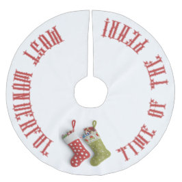 Rote und grüne Strümpfe, die schönste Zeit Polyester Weihnachtsbaumdecke